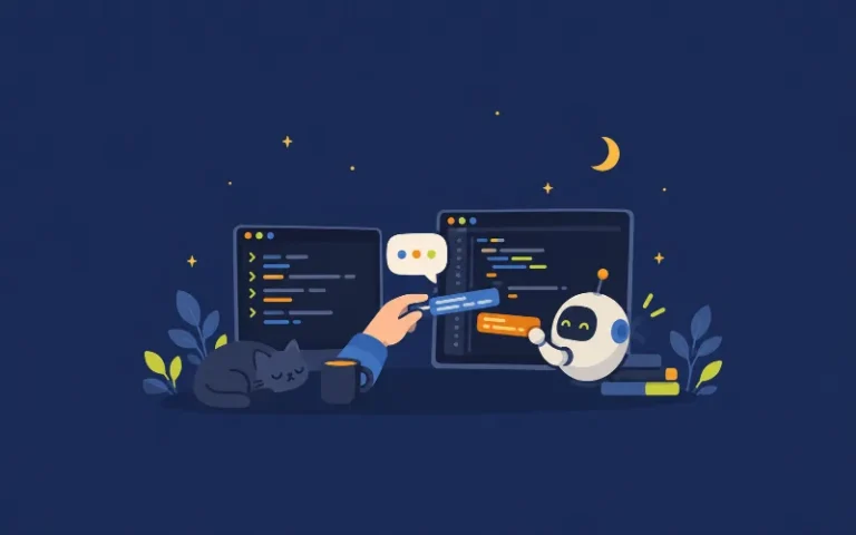 ターミナルとエディタでコードを組み立てるイラスト