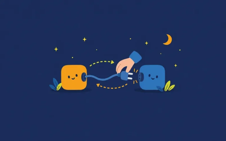 2つのアプリをプラグでつなぎ直すイラスト