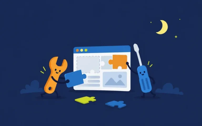 ブラウザの画面をレンチとドライバーで直すイラスト
